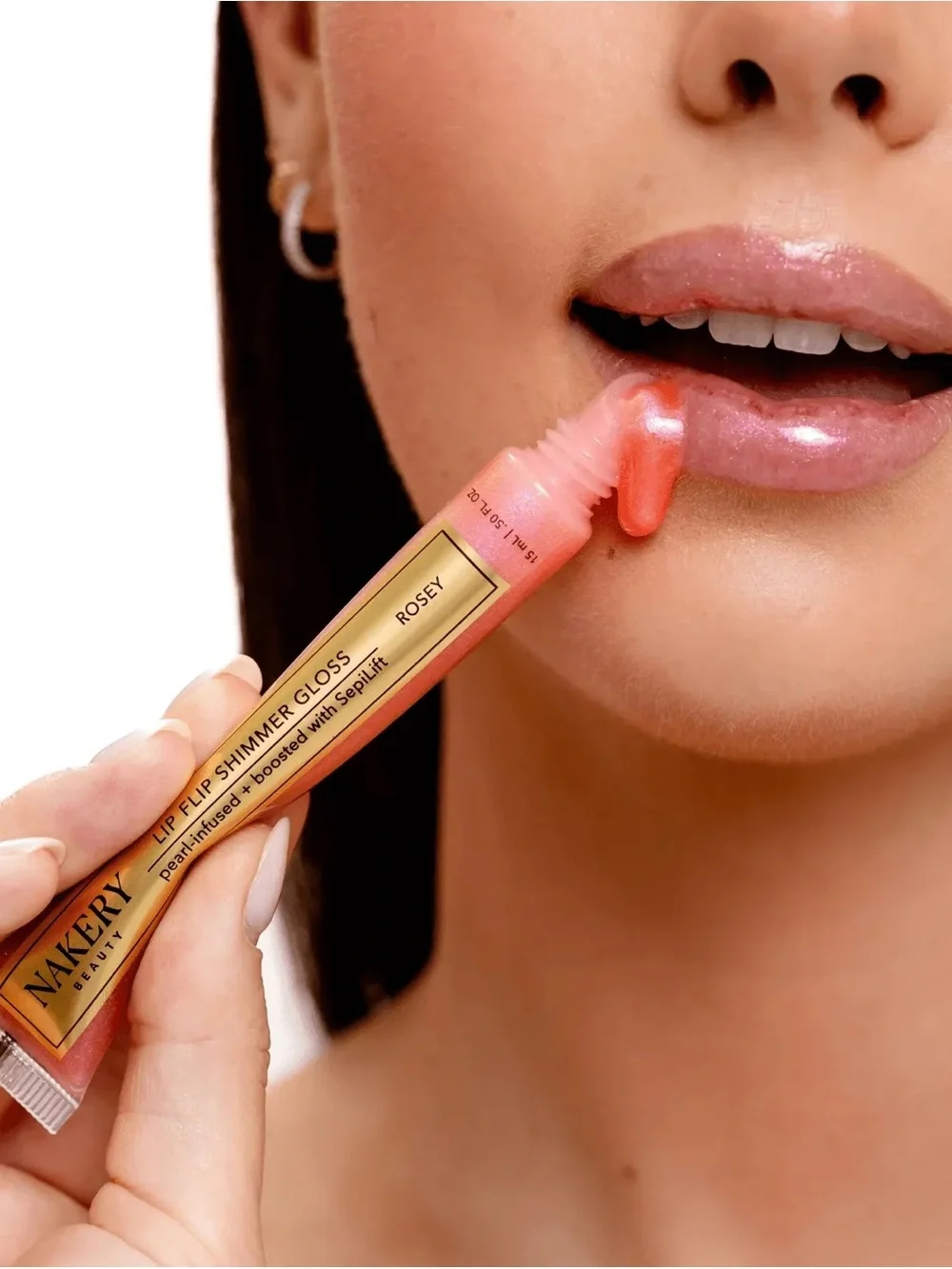 Nakery Lip Flip Shimmer Pearl & Peptide-Infused High-Shine Lipgloss - Rosey